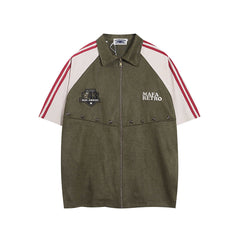 American retro patchwork slash shirt jacket