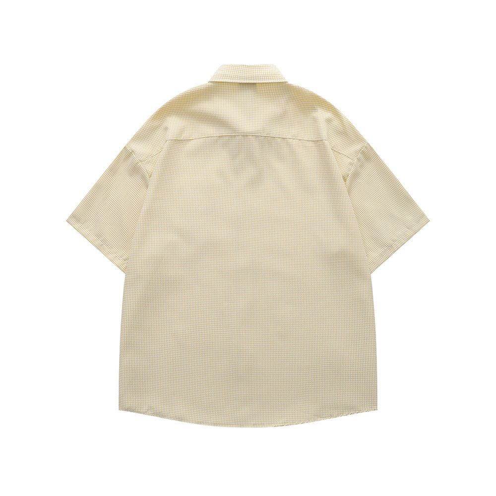 Embroidered plaid short-sleeved shirt