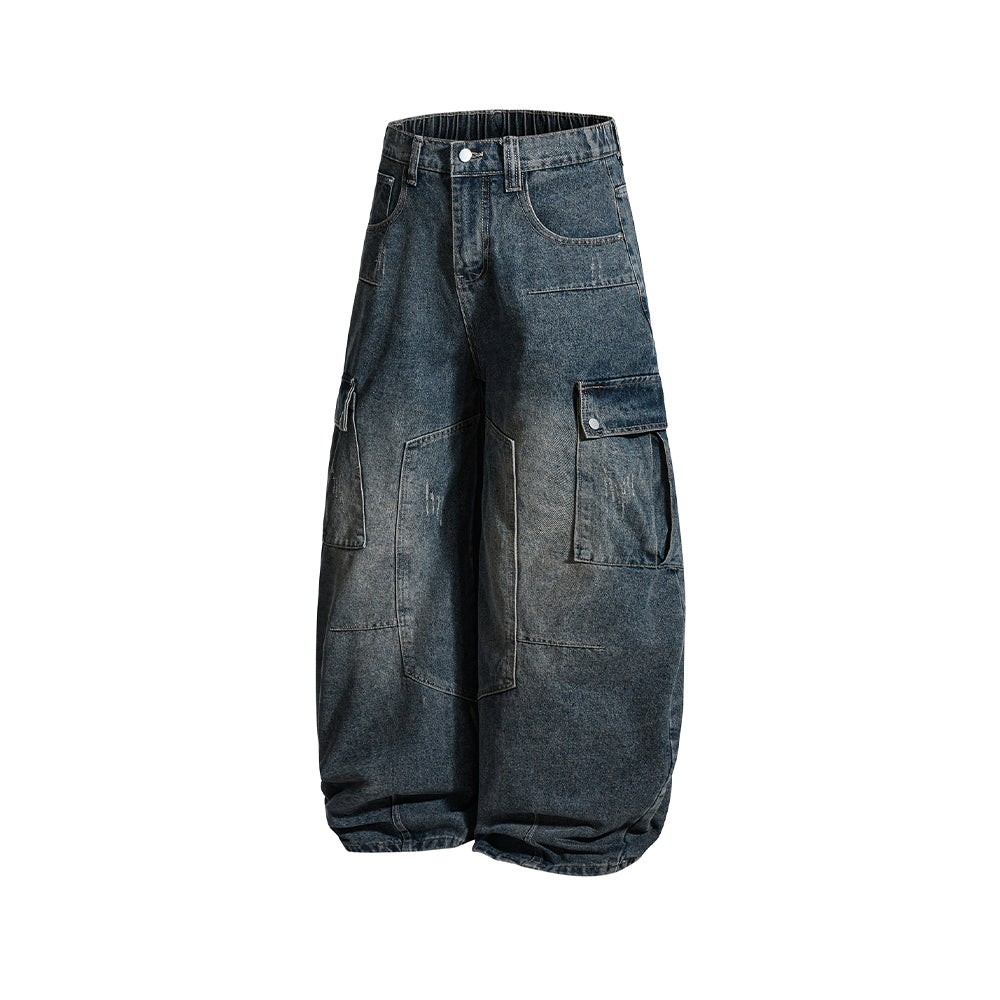 Distressed multi-pocket jeans