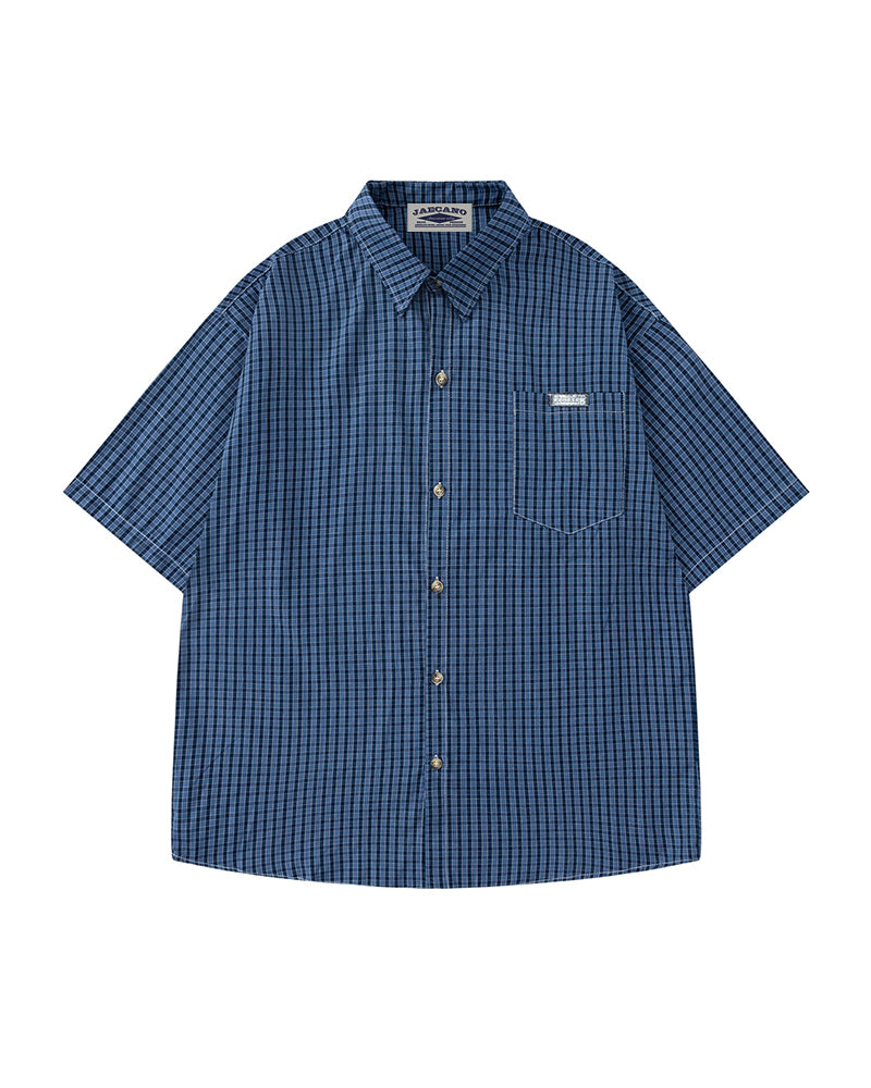 Retro plaid short-sleeved shirt