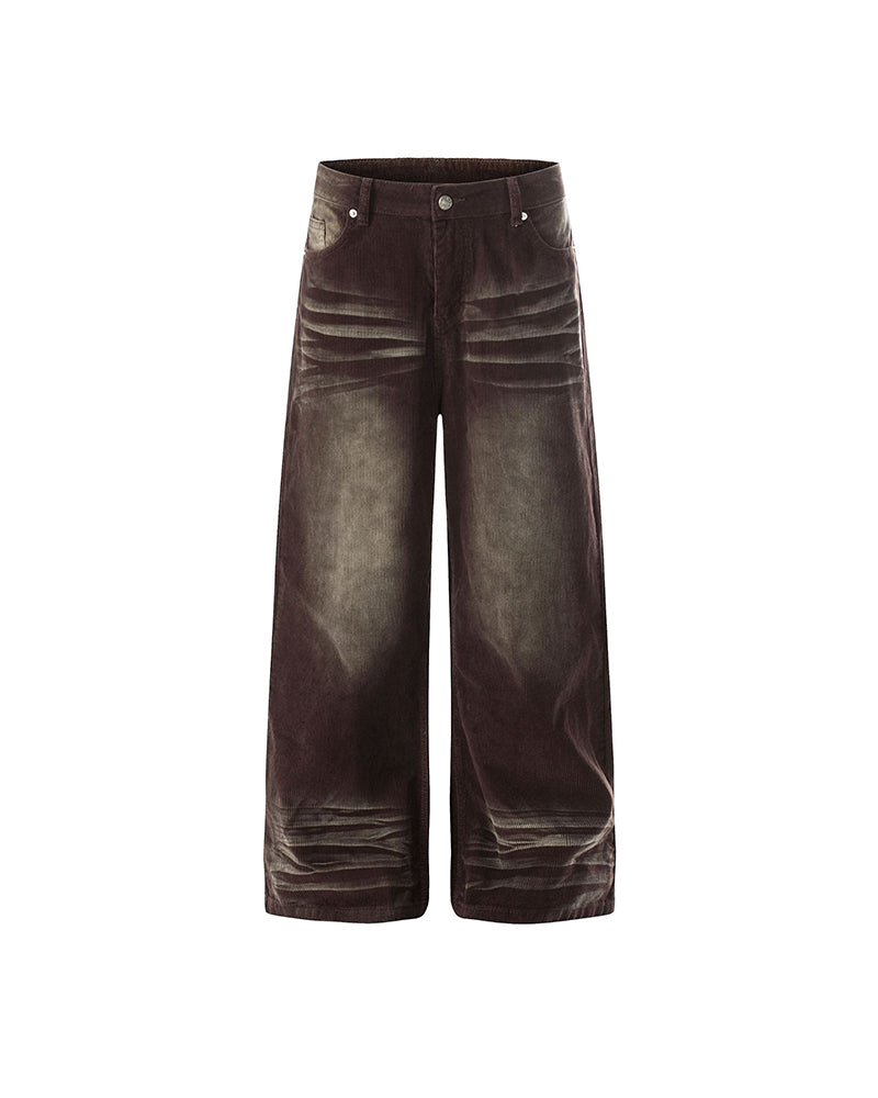 Corduroy Distressed Straight-Leg Pants
