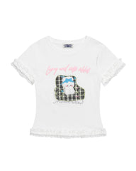 Lace-paneled short-sleeved top