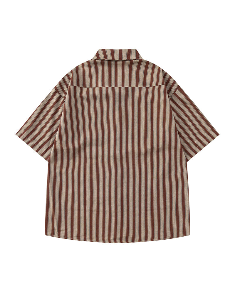 Retro striped short-sleeved shirt