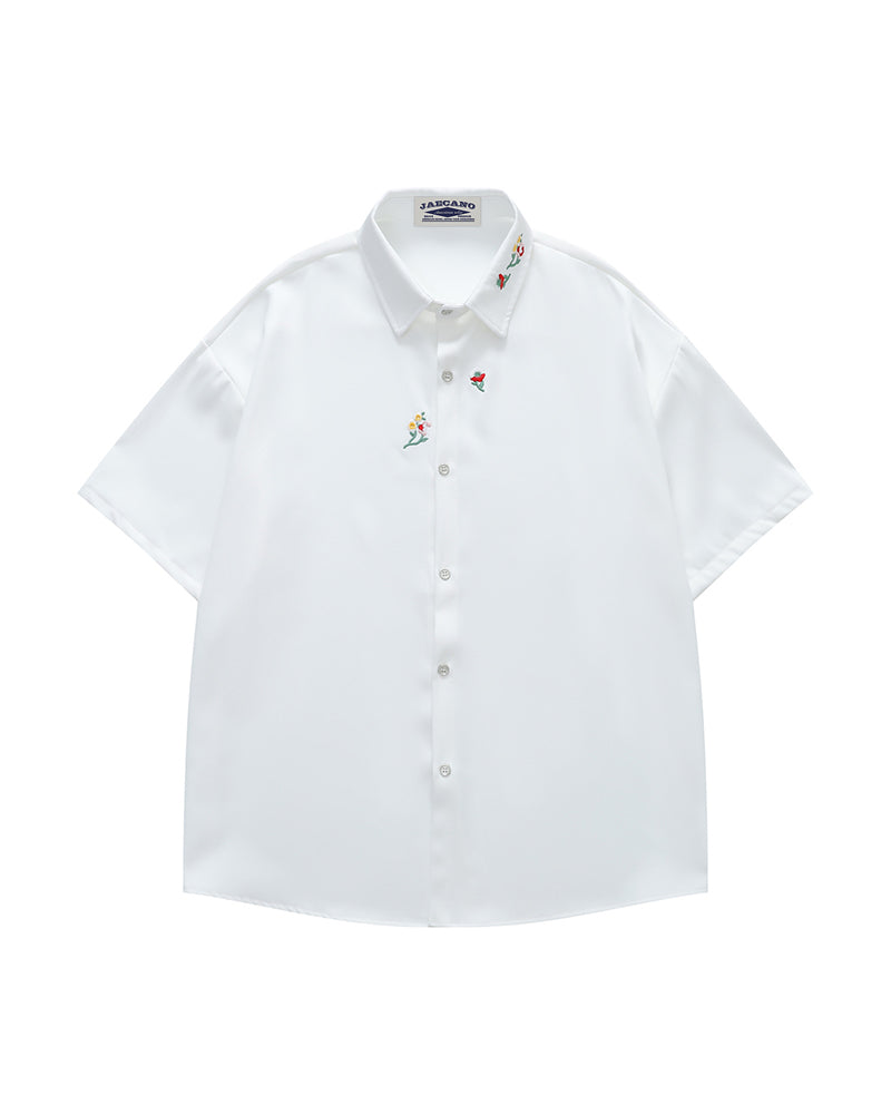 Floral Embroidery Short-Sleeve Shirt