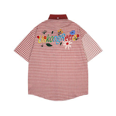 Embroidered color-blocked short-sleeved shirt