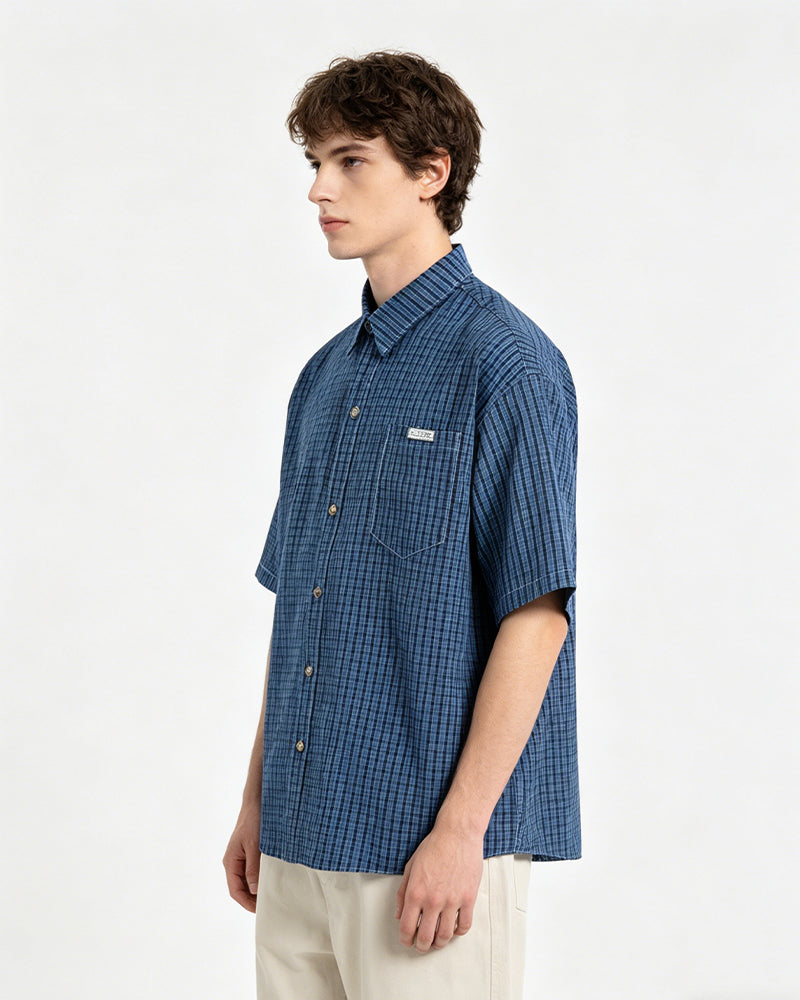 Retro plaid short-sleeved shirt