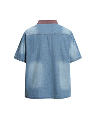 Retro color-blocked short-sleeved shirt