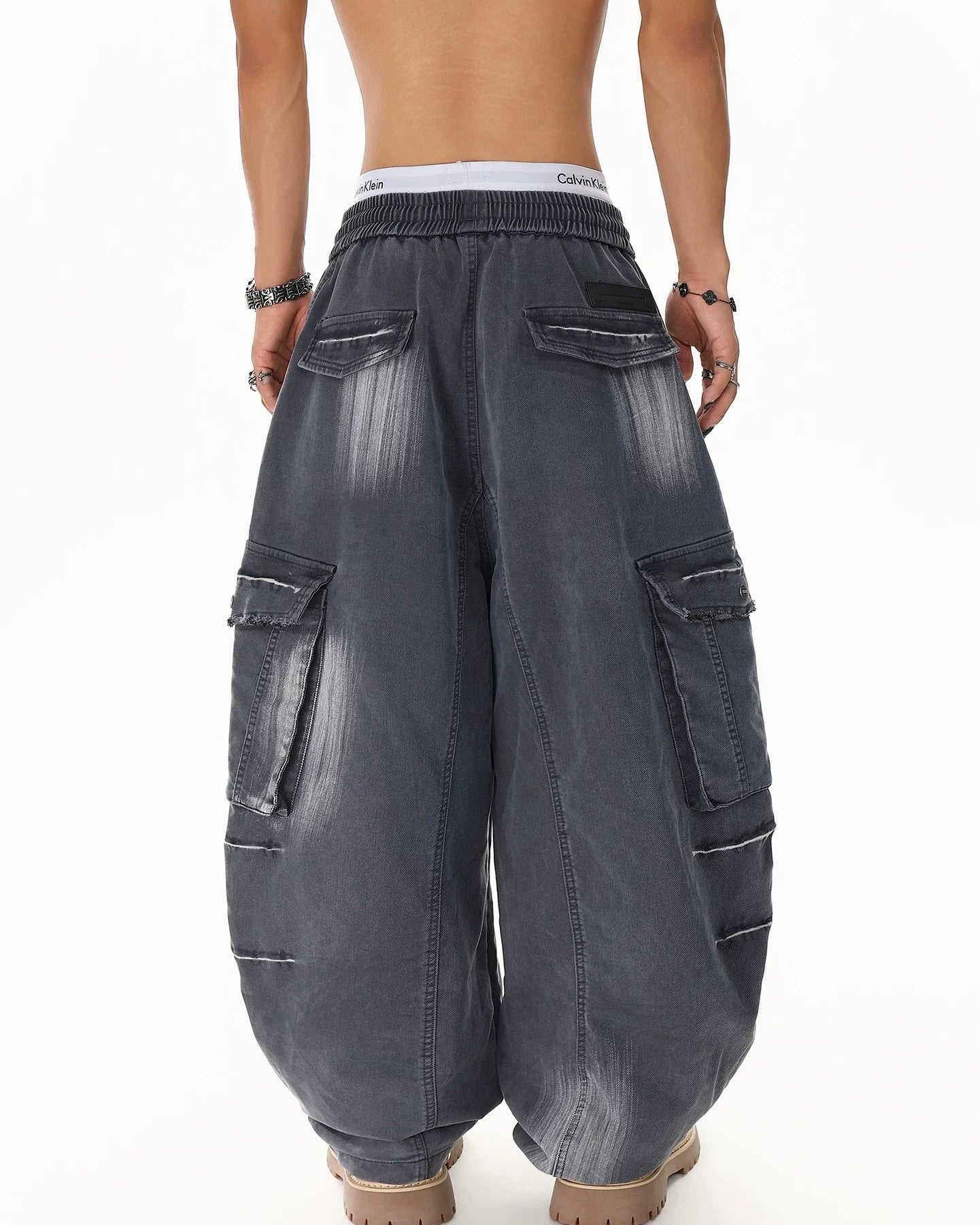 Distressed multi-pocket sweatpants