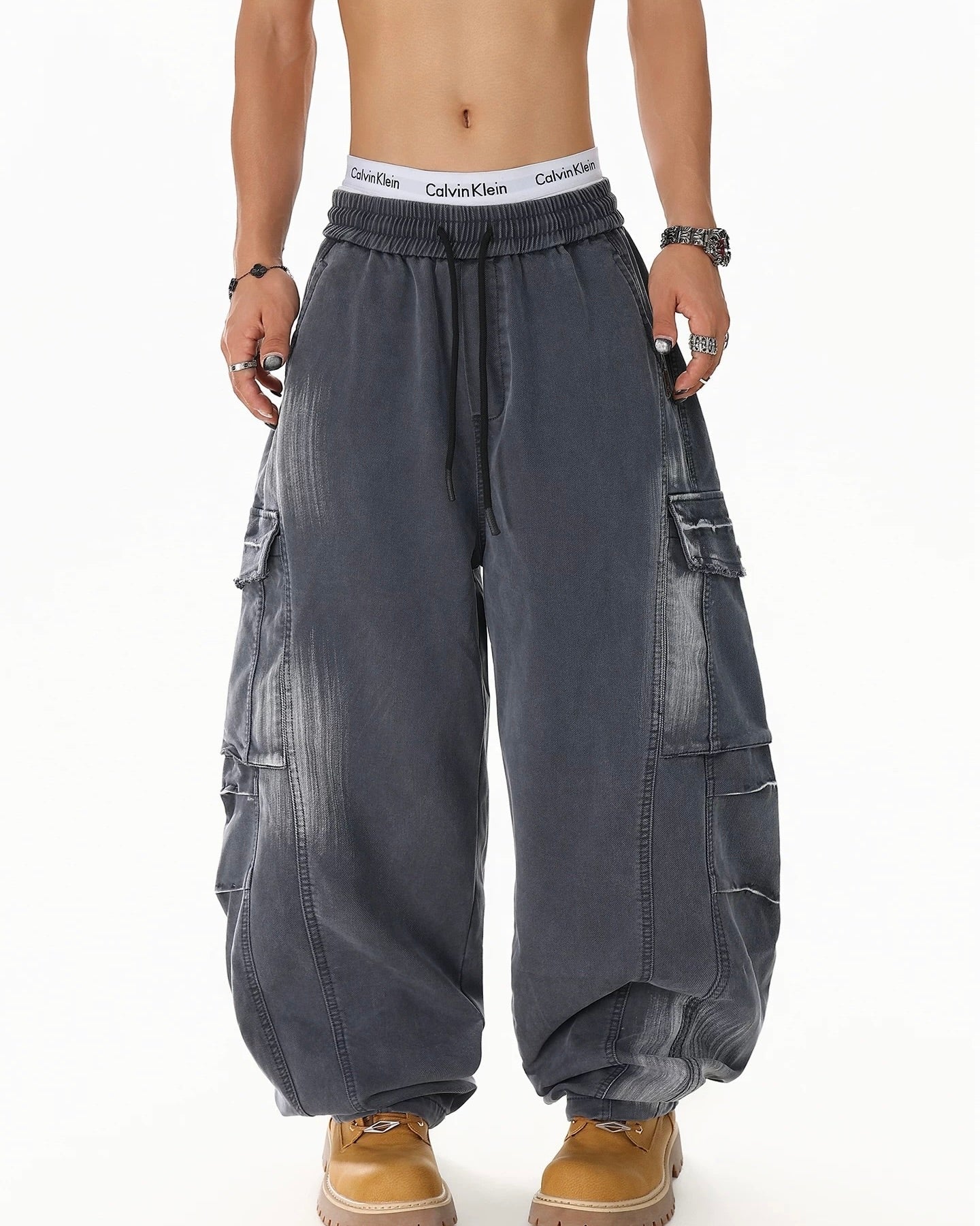 Distressed multi-pocket sweatpants