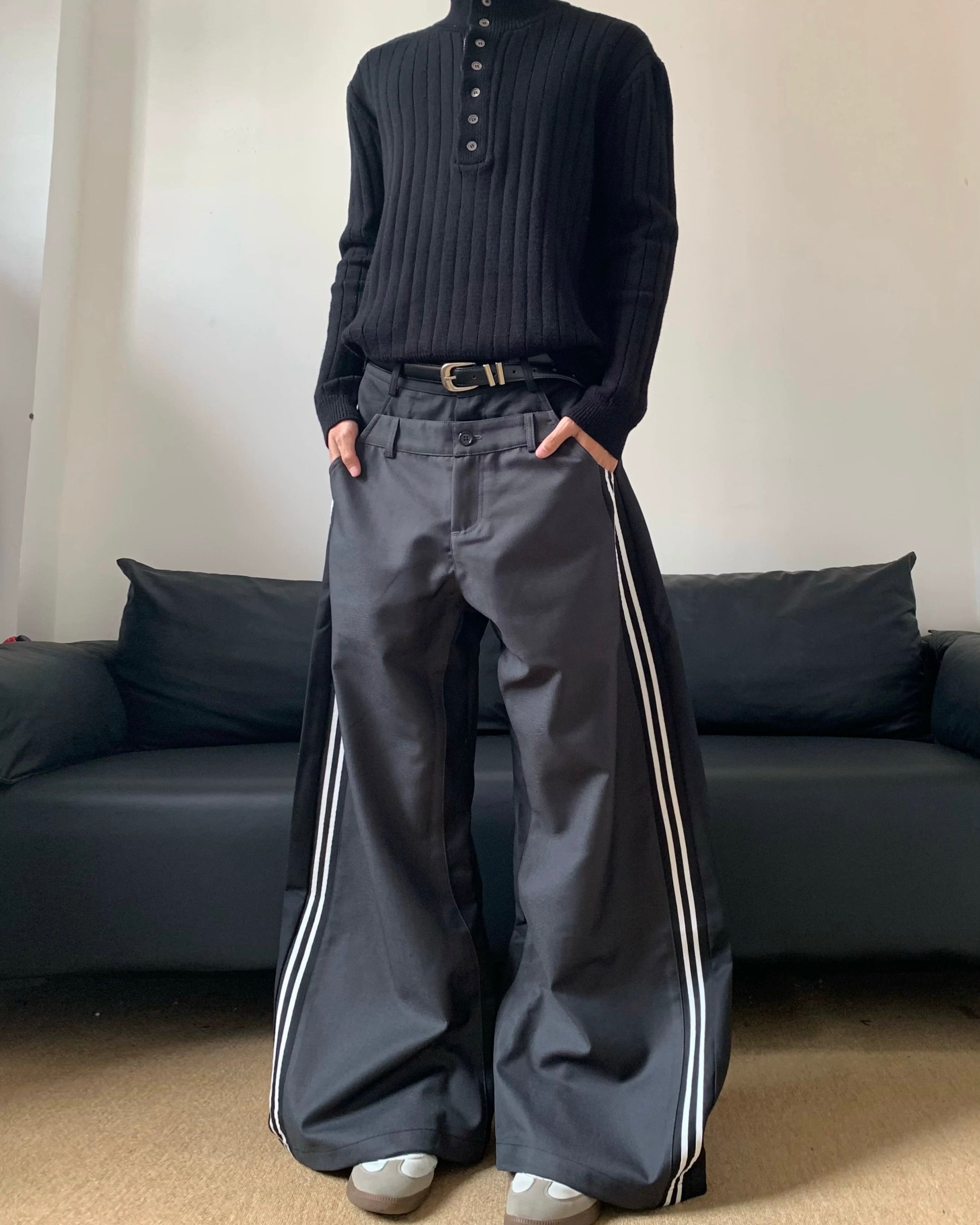 Faux two-piece casual trousers
