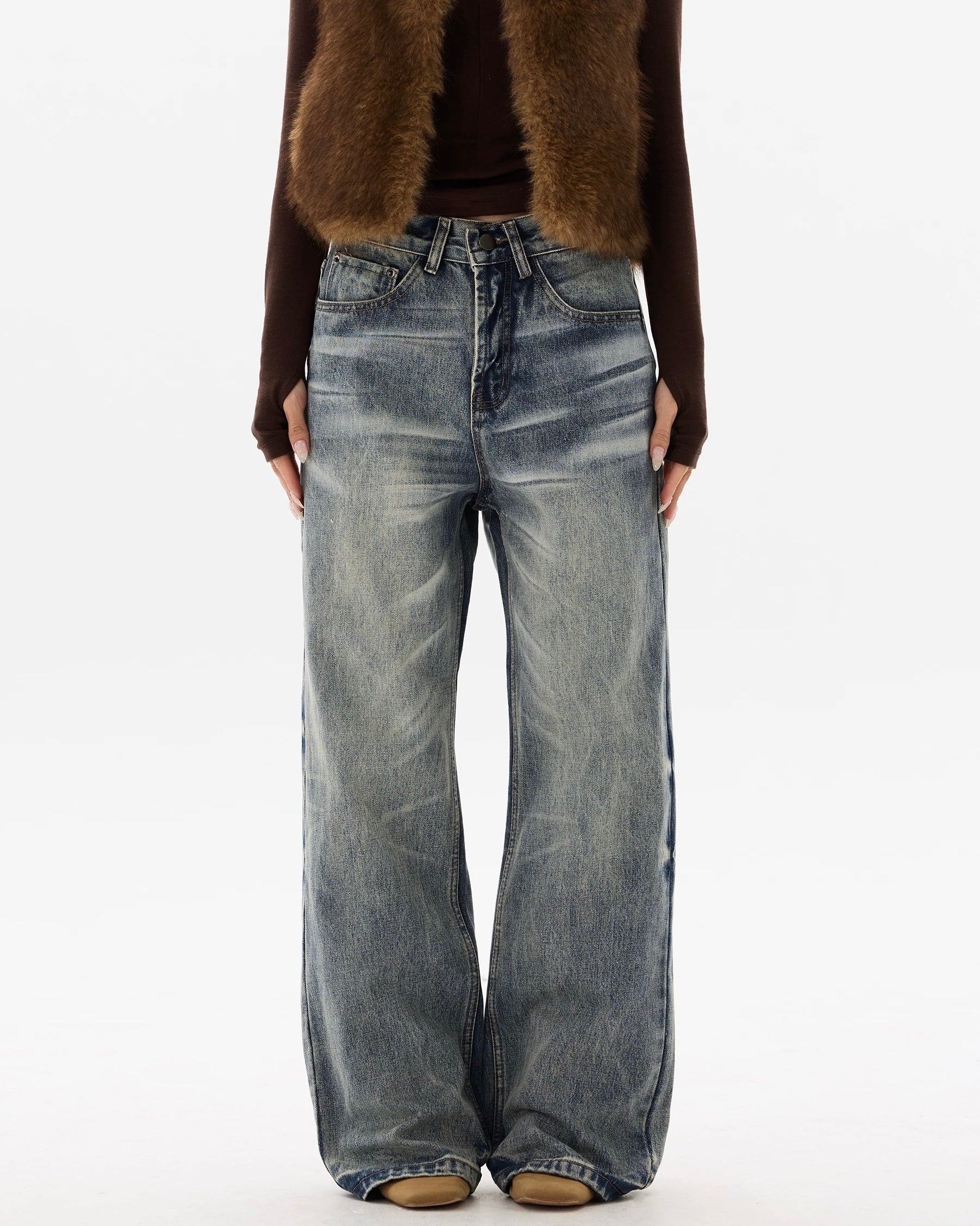 Retro casual straight leg jeans