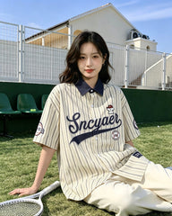 Retro vertical striped short-sleeved shirt