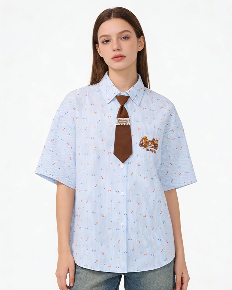 Cartoon Embroidered Short-Sleeve Shirt