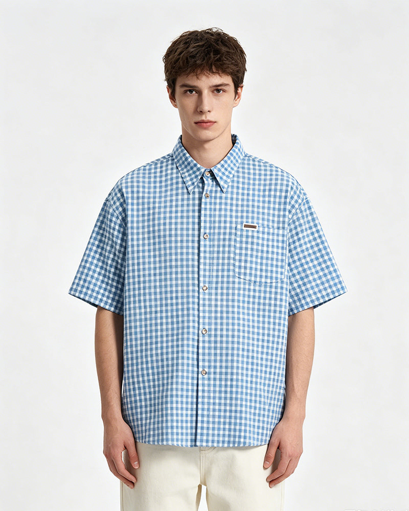 Retro plaid short-sleeved shirt