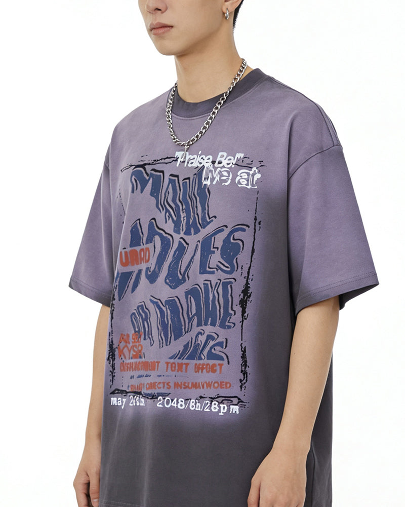 Distressed printed short sleeves