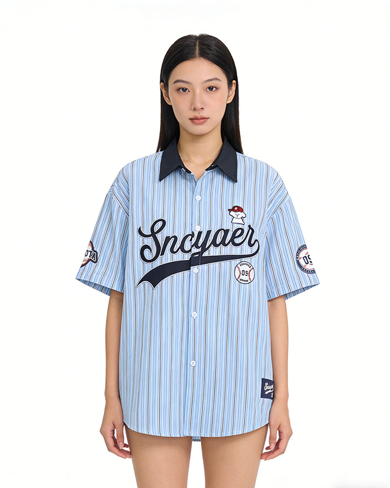 Retro vertical striped short-sleeved shirt