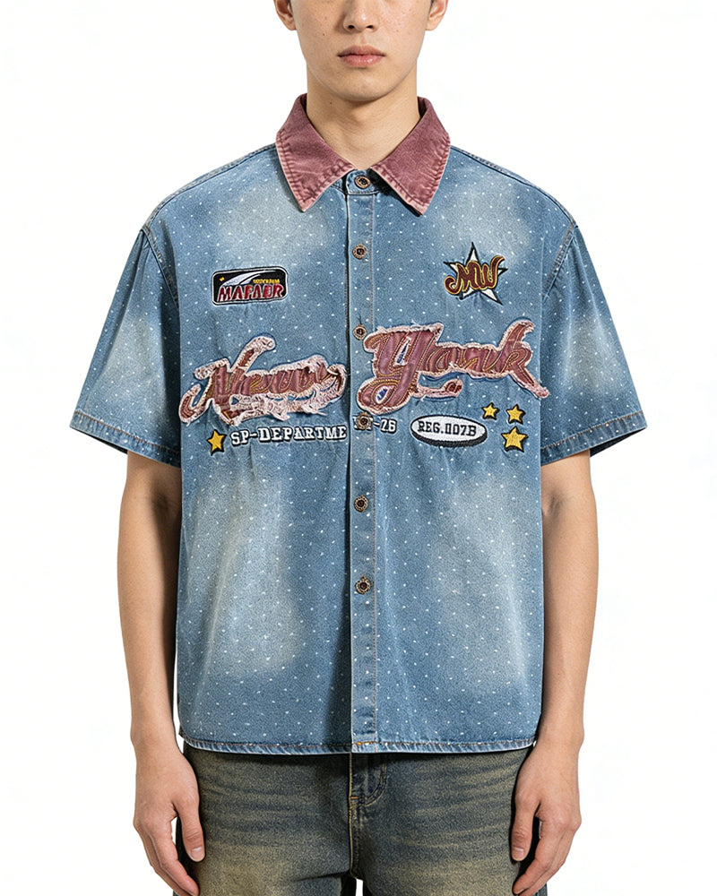 Washed polka dot short-sleeved shirt
