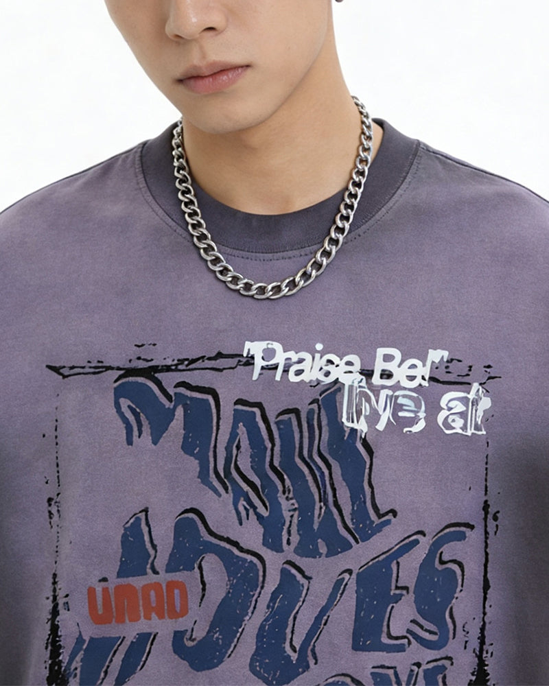 Distressed printed short sleeves