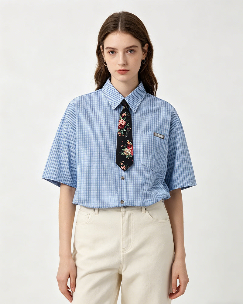 Retro plaid short-sleeved shirt