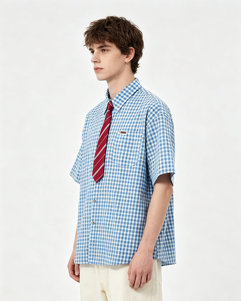 Retro plaid short-sleeved shirt