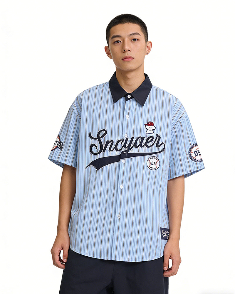 Retro vertical striped short-sleeved shirt