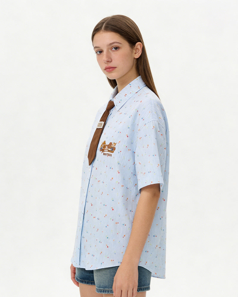 Cartoon Embroidered Short-Sleeve Shirt
