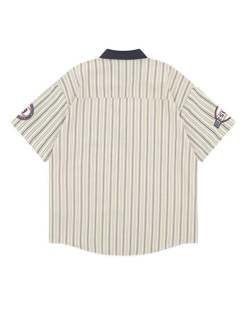 Retro vertical striped short-sleeved shirt