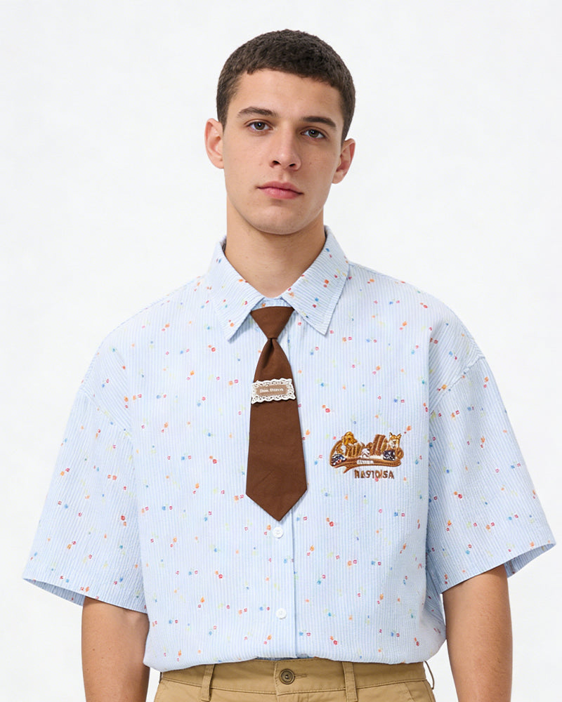 Cartoon Embroidered Short-Sleeve Shirt