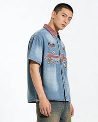 Washed polka dot short-sleeved shirt