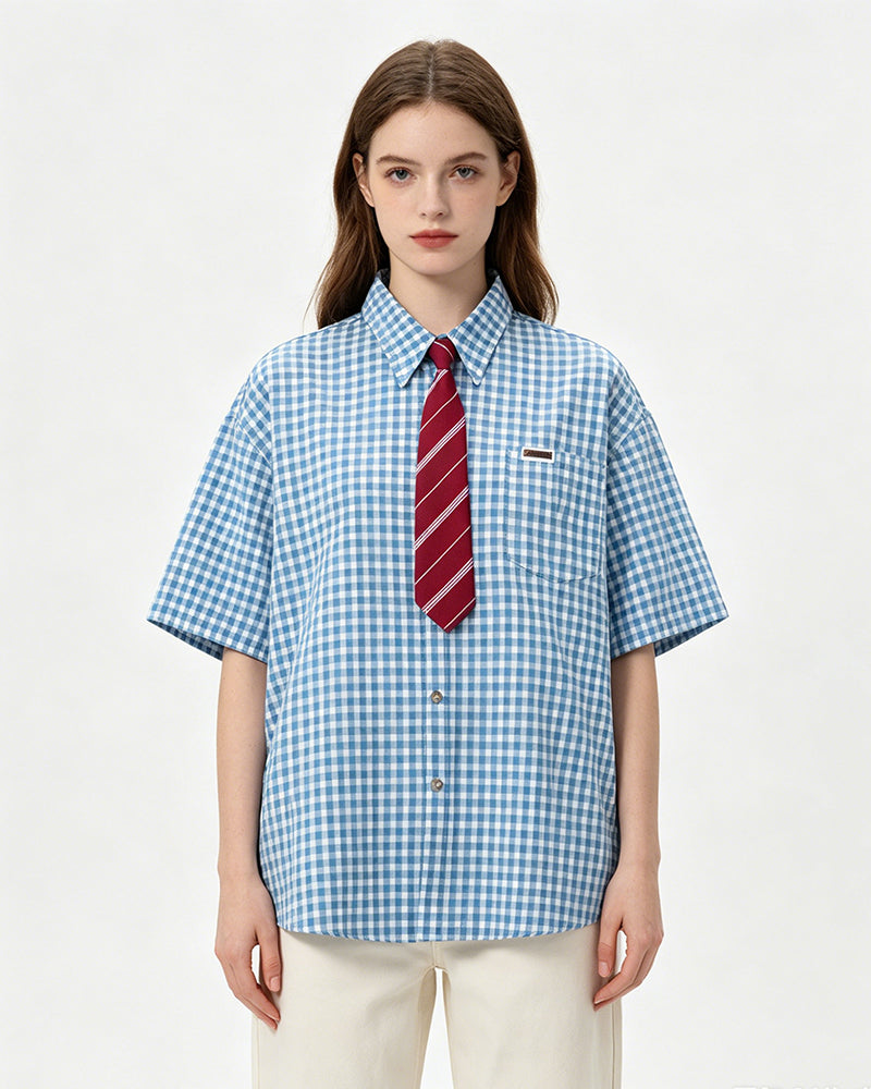 Retro plaid short-sleeved shirt