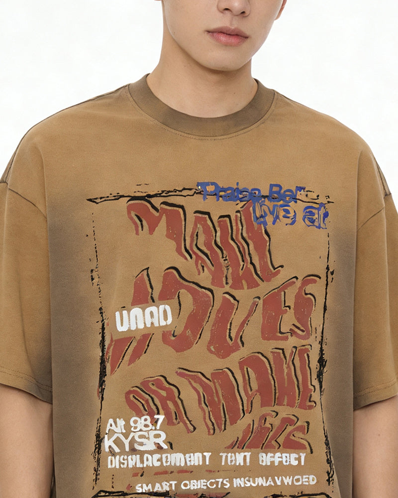 Distressed printed short sleeves