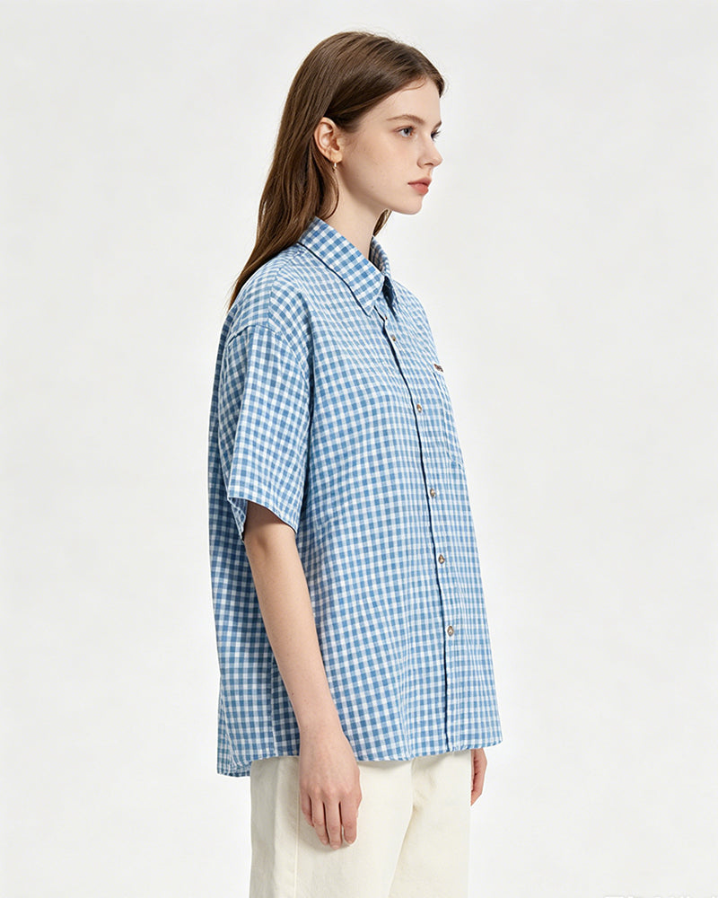 Retro plaid short-sleeved shirt