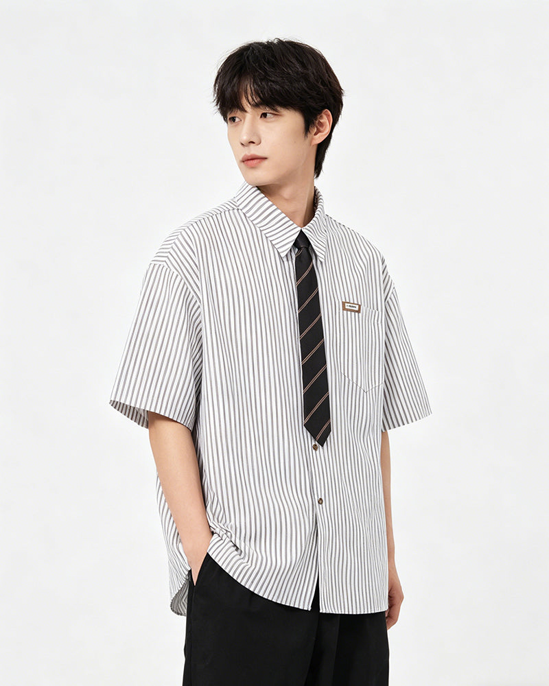 Striped shirt with vintage tie