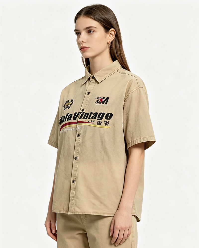 Distressed casual short-sleeved shirt