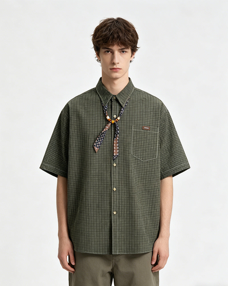 Retro striped short-sleeved shirt
