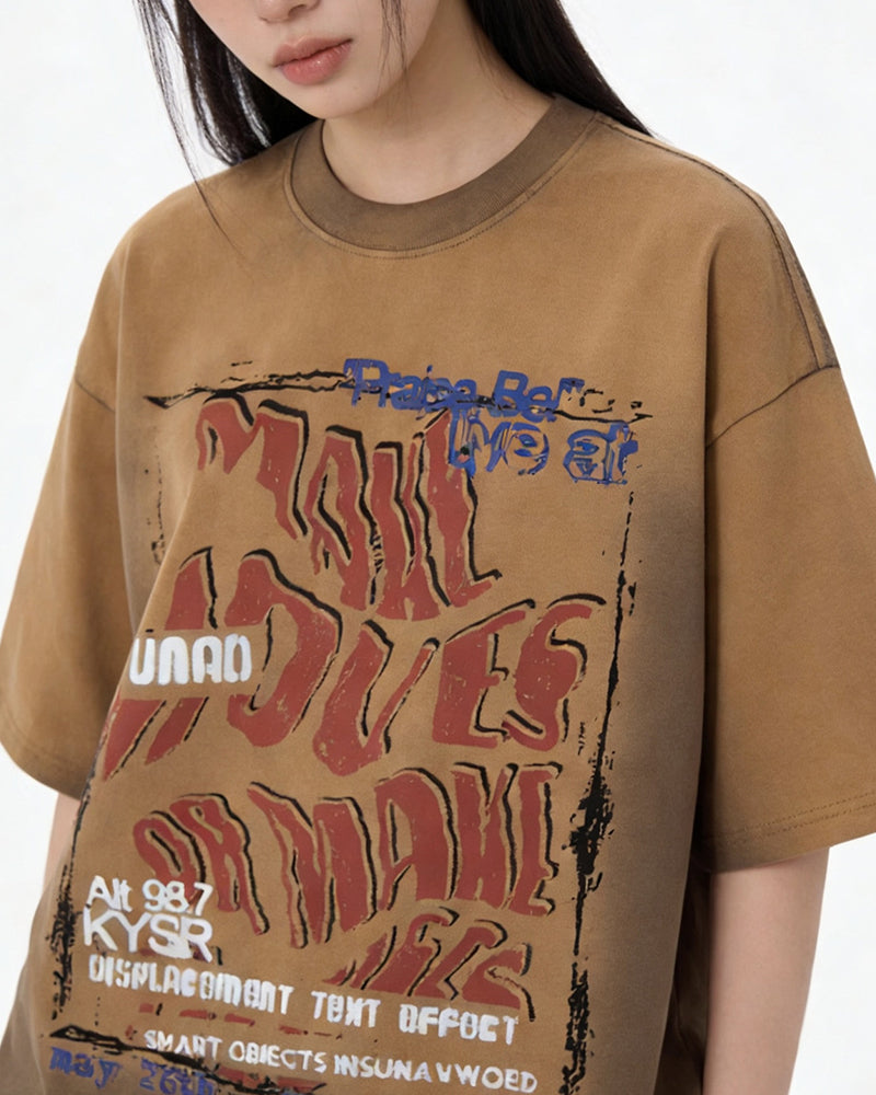 Distressed printed short sleeves