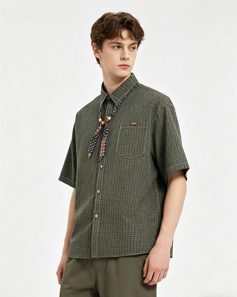 Retro striped short-sleeved shirt