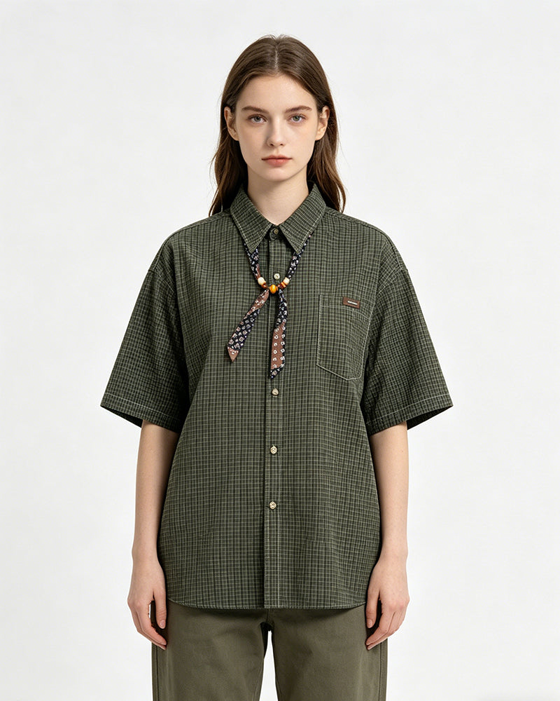 Retro striped short-sleeved shirt