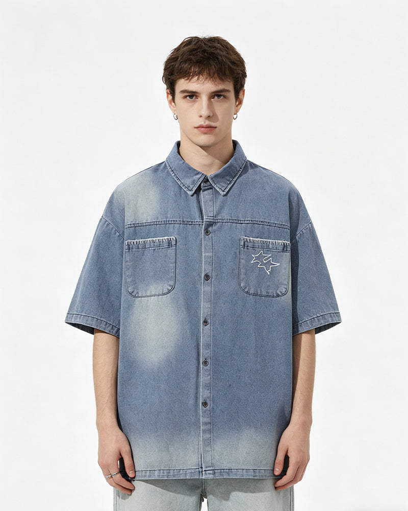 Star Embroidered Short-Sleeve Shirt