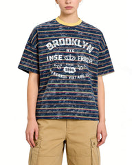 Distressed striped short-sleeved shirt