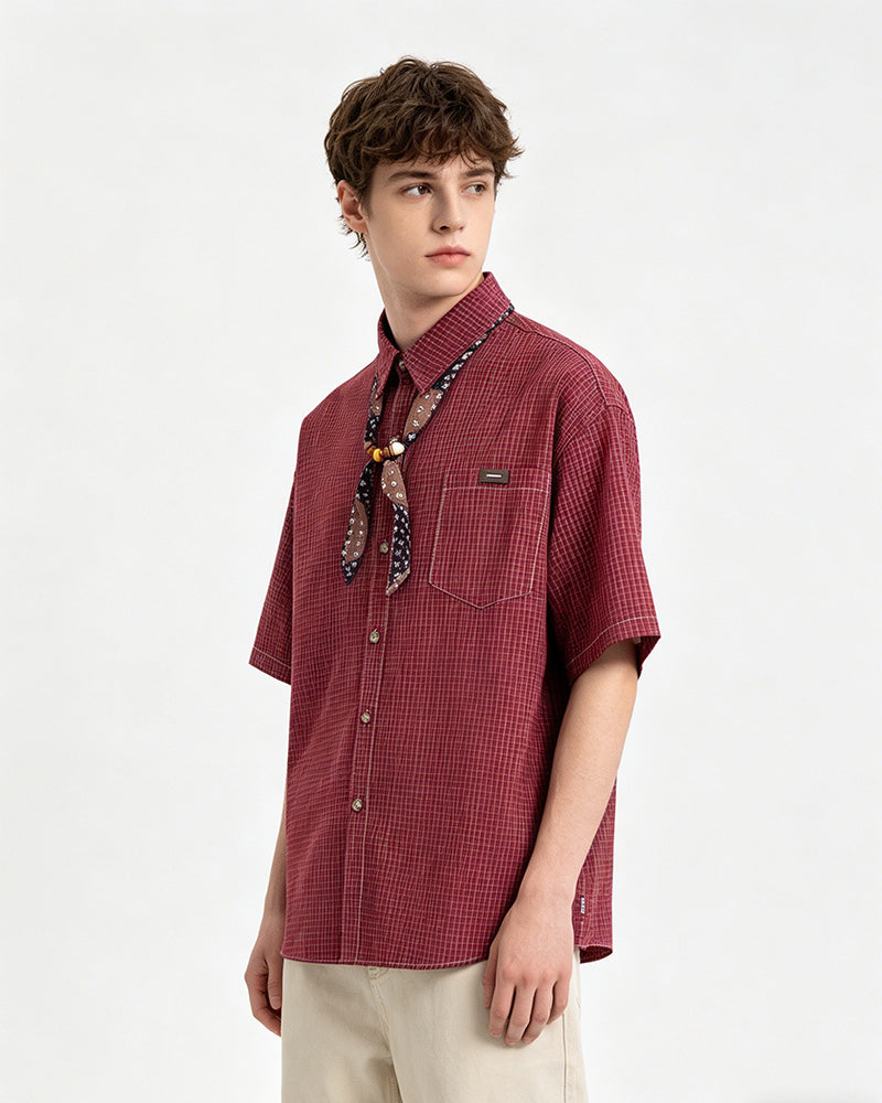 Retro striped short-sleeved shirt