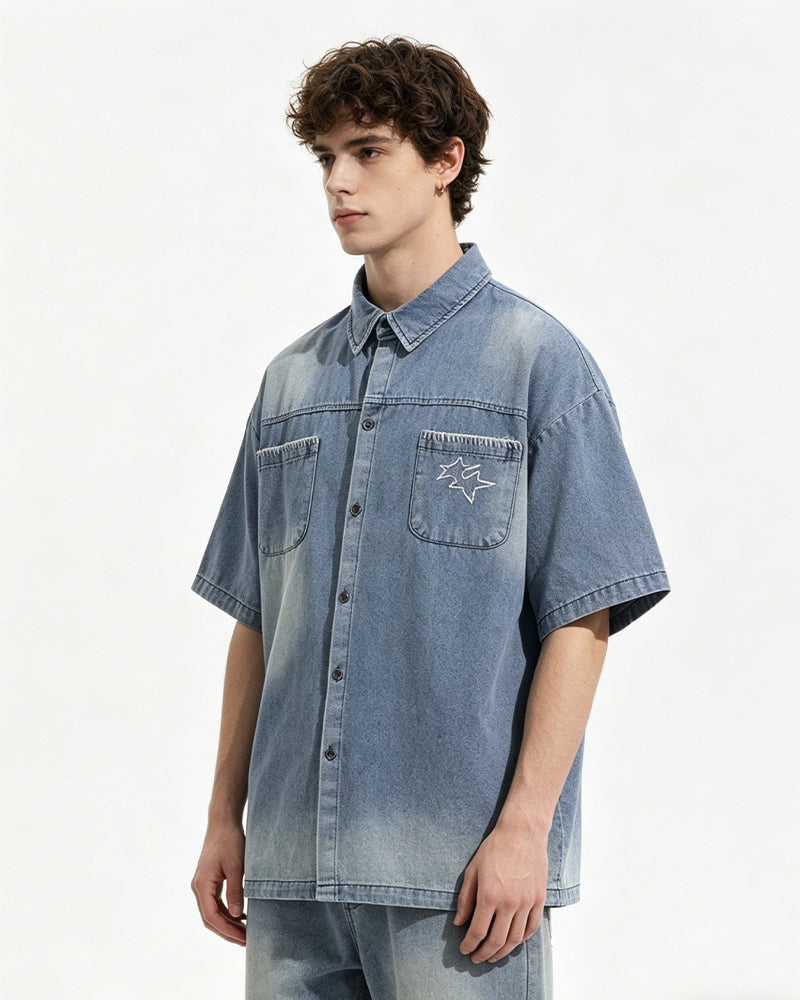 Star Embroidered Short-Sleeve Shirt