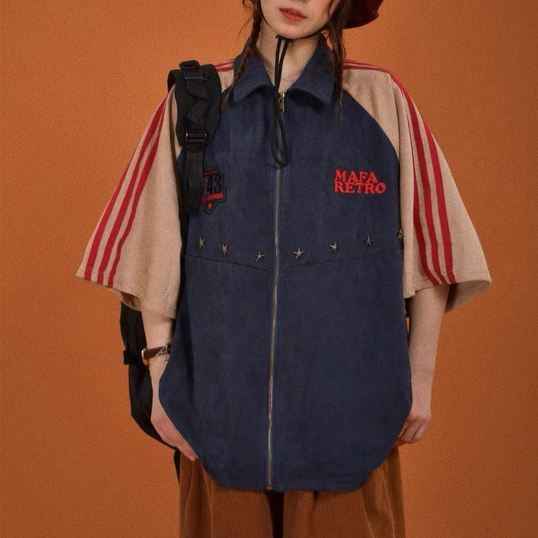 American retro patchwork slash shirt jacket