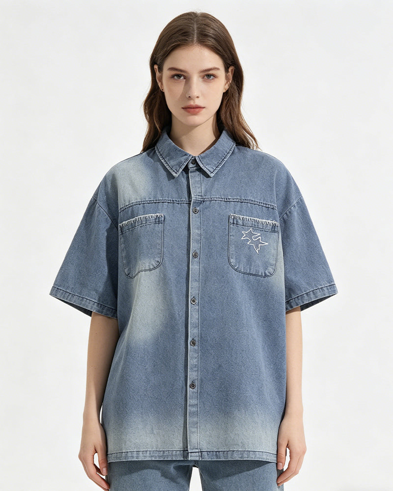 Star Embroidered Short-Sleeve Shirt