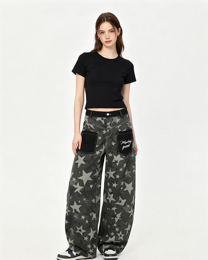 Star-patterned couple pants