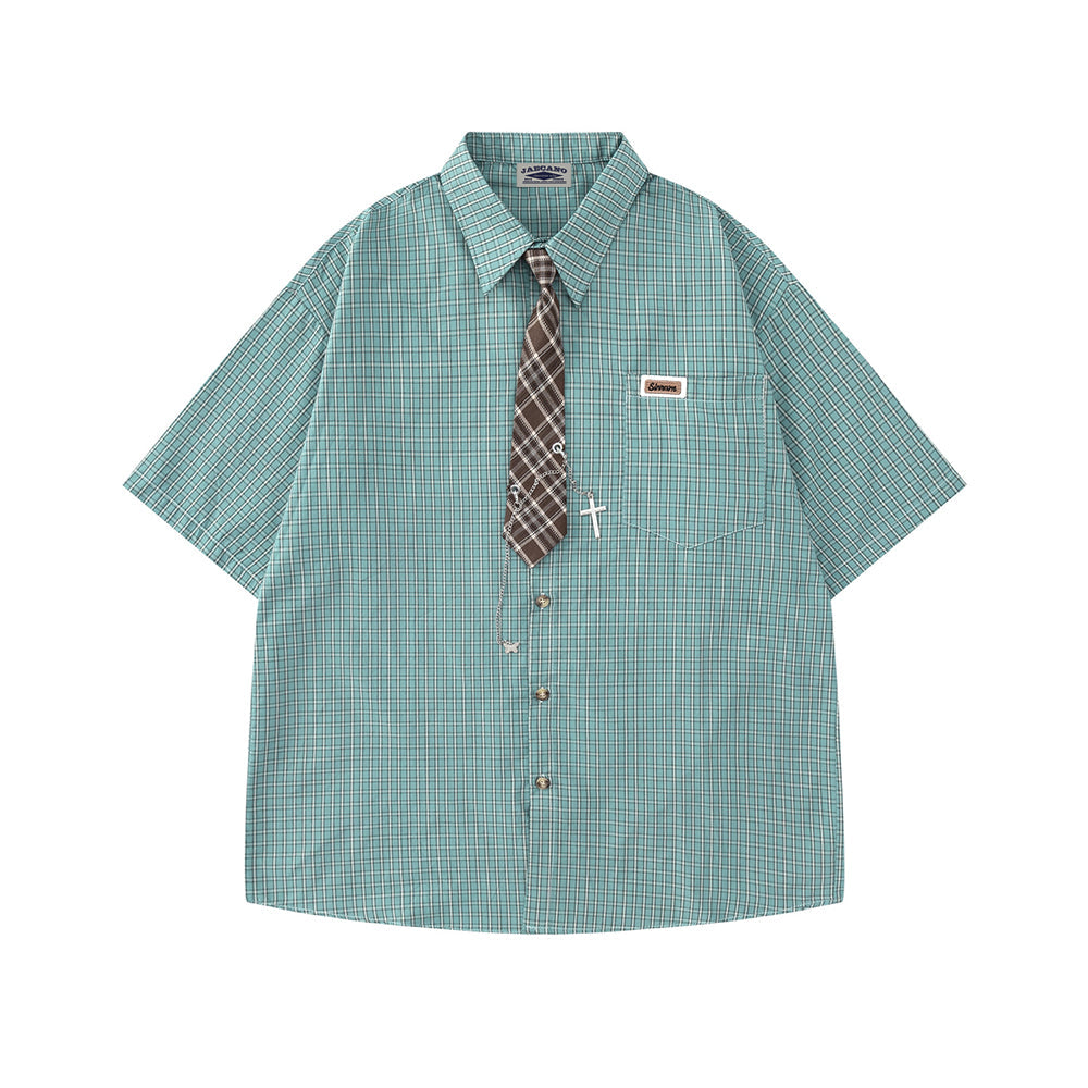 Vintage check short-sleeved shirt