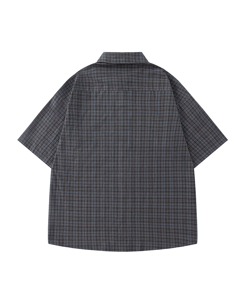 Retro plaid short-sleeved shirt