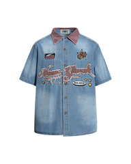 Retro color-blocked short-sleeved shirt