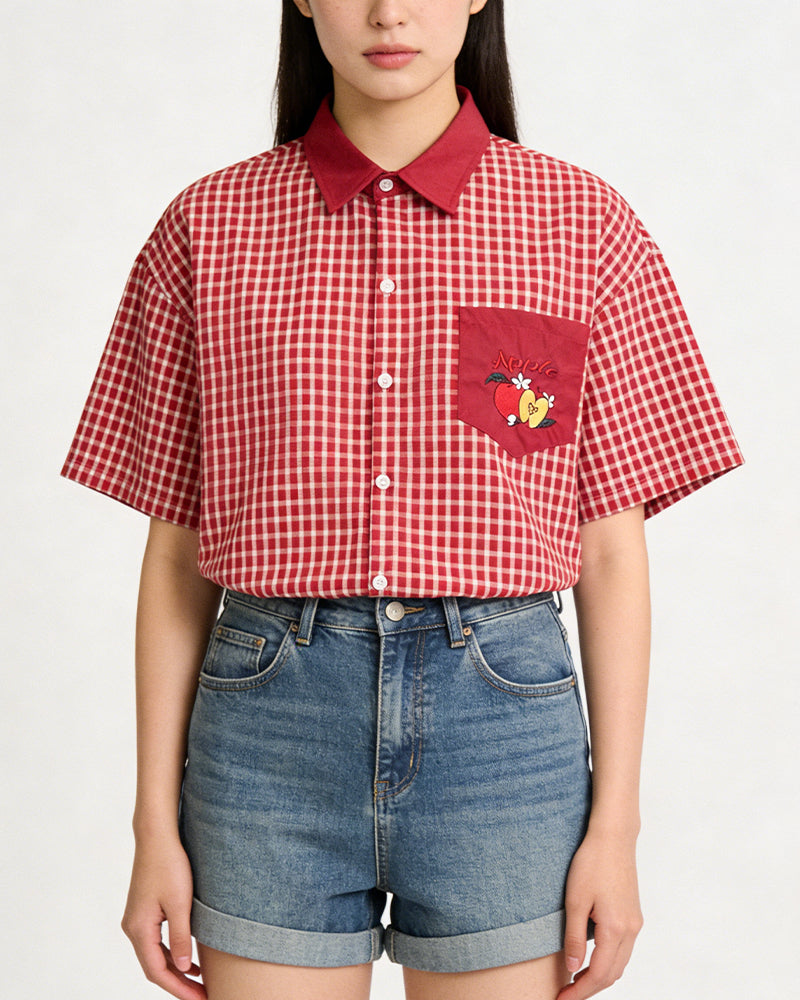 Vintage check short-sleeved shirt
