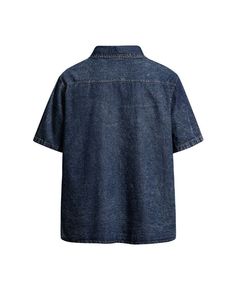 Retro washed English short-sleeved shirt